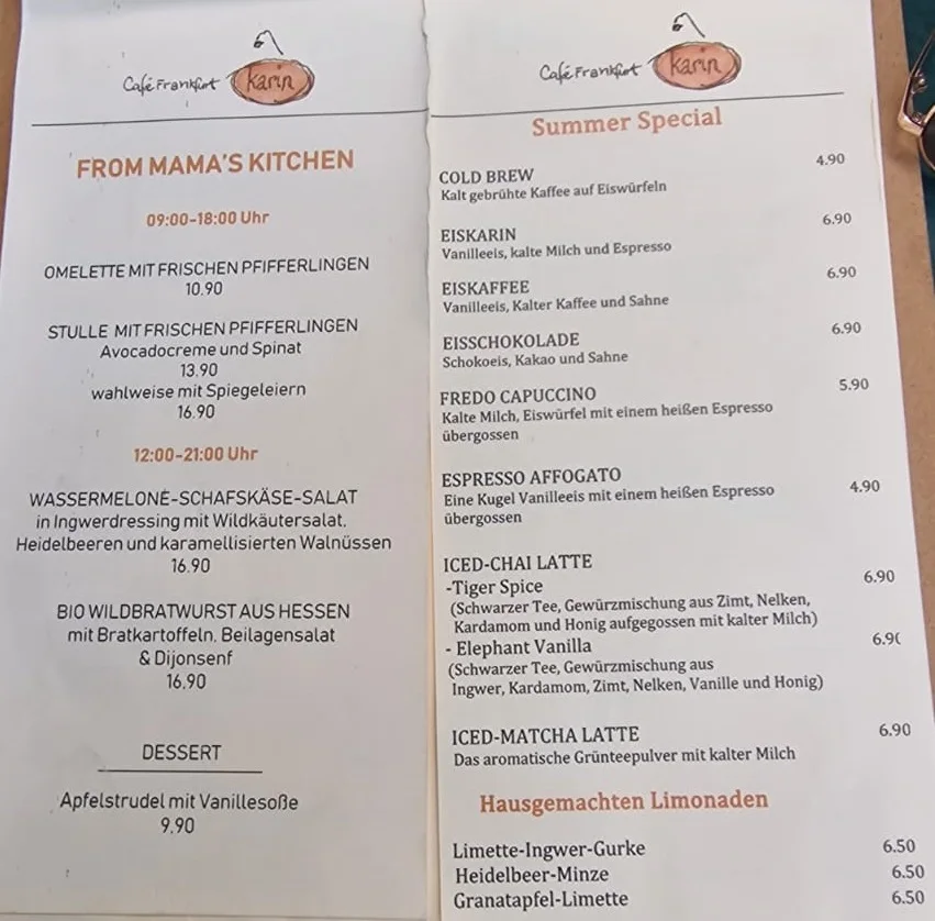 Café Karin – Speisekarte in Frankfurt am Main, Hessen