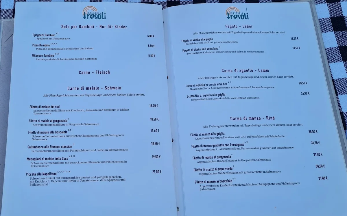 Trattoria Tresoli – Speisekarte in Berlin