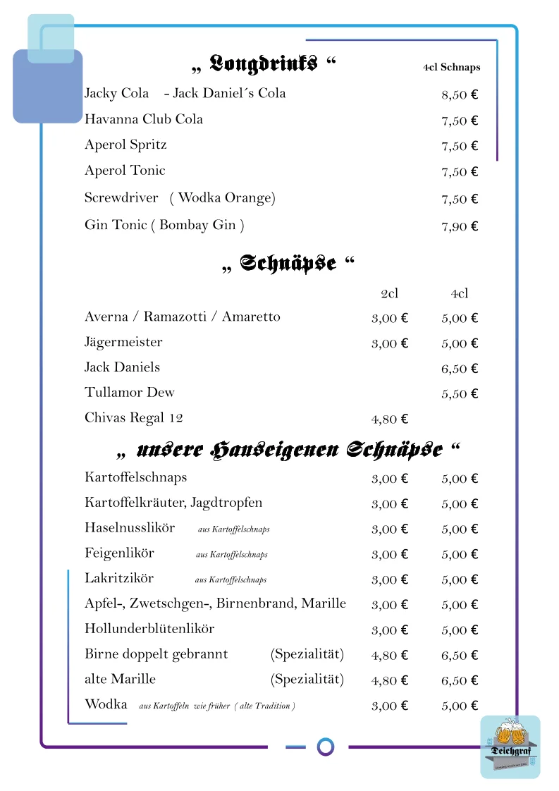 Gaststätte Deichgraf – Speisekarte in Berlin
