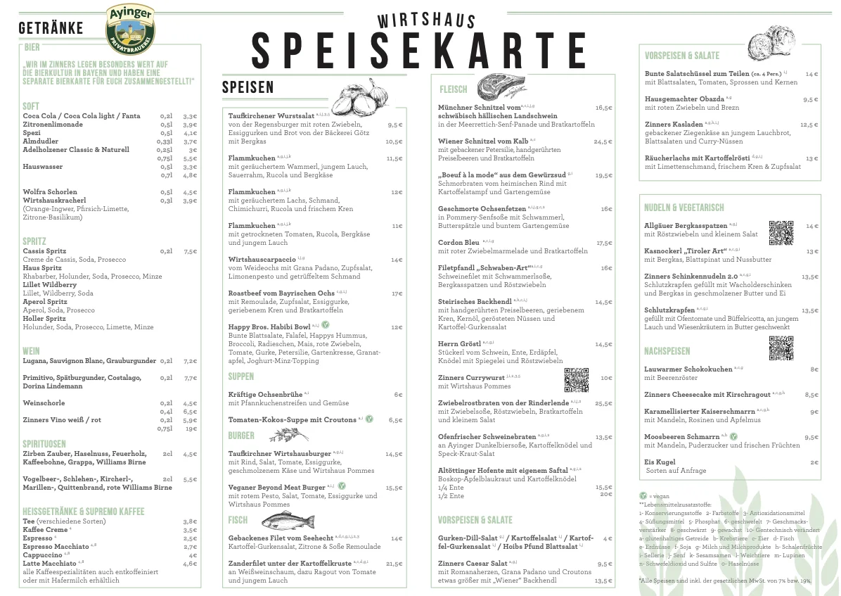 Wirtshaus Zinners – Speisekarte in Taufkirchen, Bayern