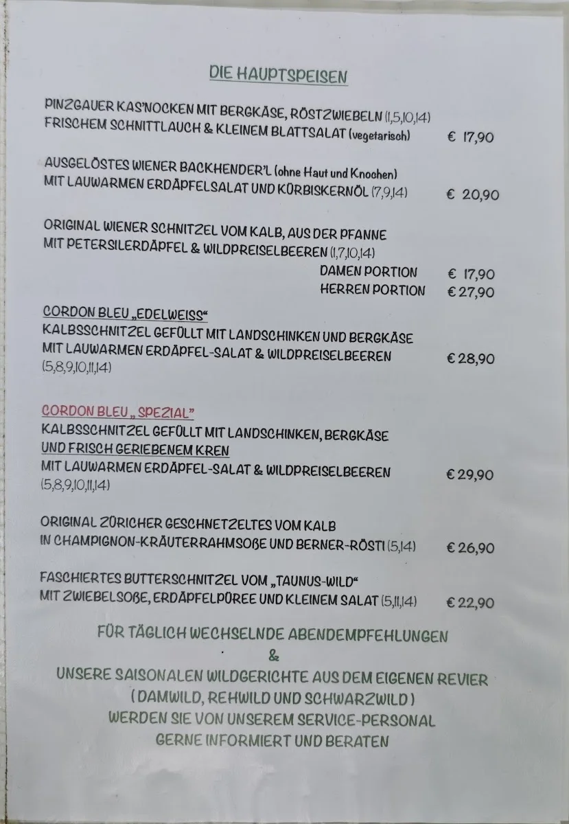 Edelweiss – Speisekarte in Frankfurt am Main, Hessen