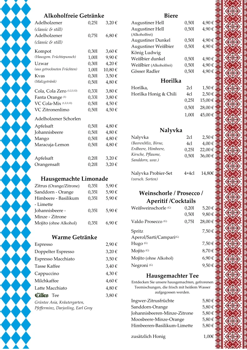 Druzi Bayrisch-Ukrainisches Restaurant – Speisekarte in Pullach im Isartal, Bayern