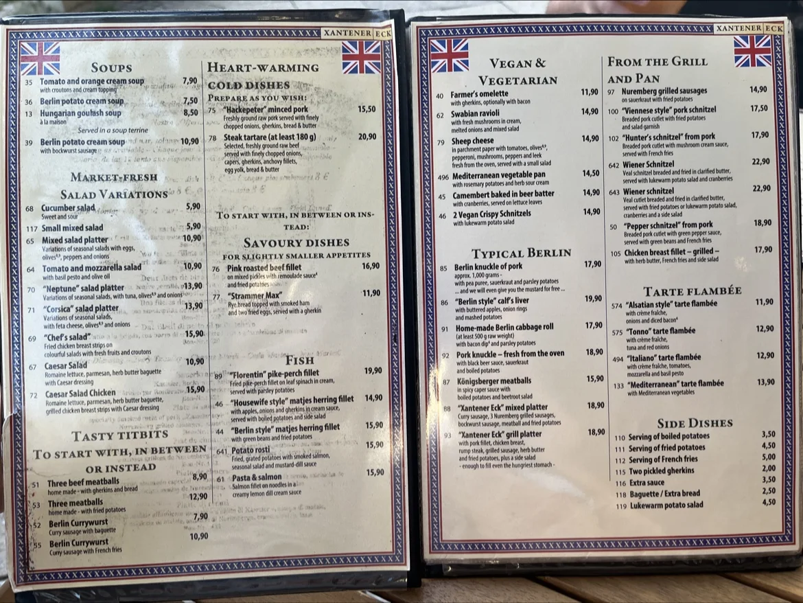 Restaurant & Bierhaus Xantener Eck – Speisekarte in Berlin