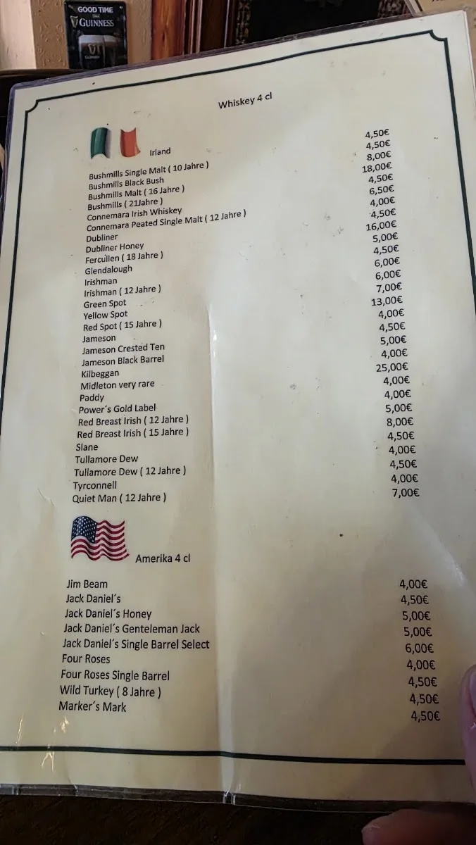 Murphy's Irish Pub am Checkpoint Charlie – Speisekarte in Berlin