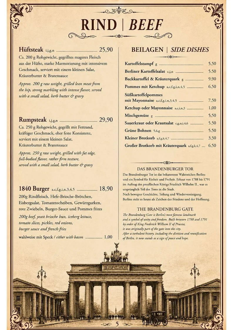 Restauration 1840 – Speisekarte in Berlin