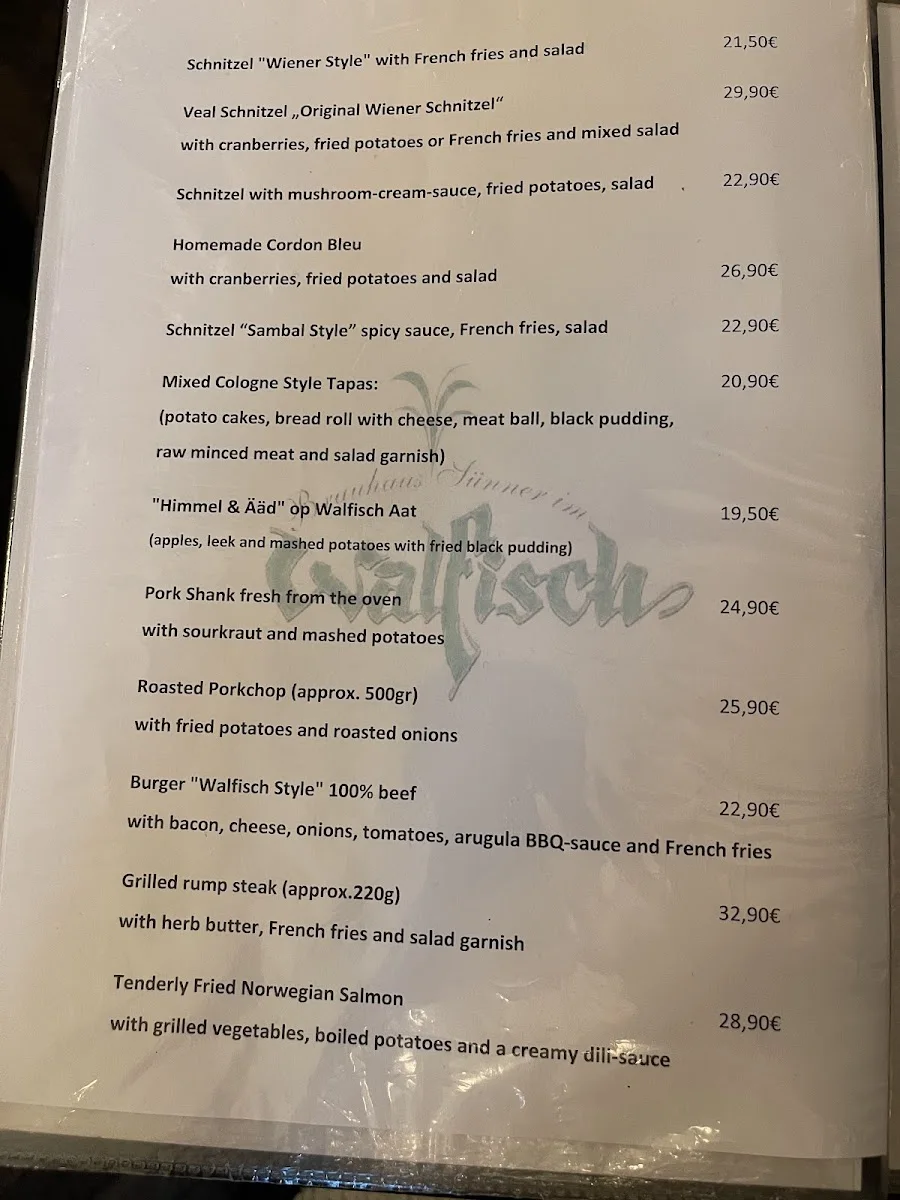 Brauhaus Sünner im Walfisch – Speisekarte in Köln, Nordrhein-Westfalen