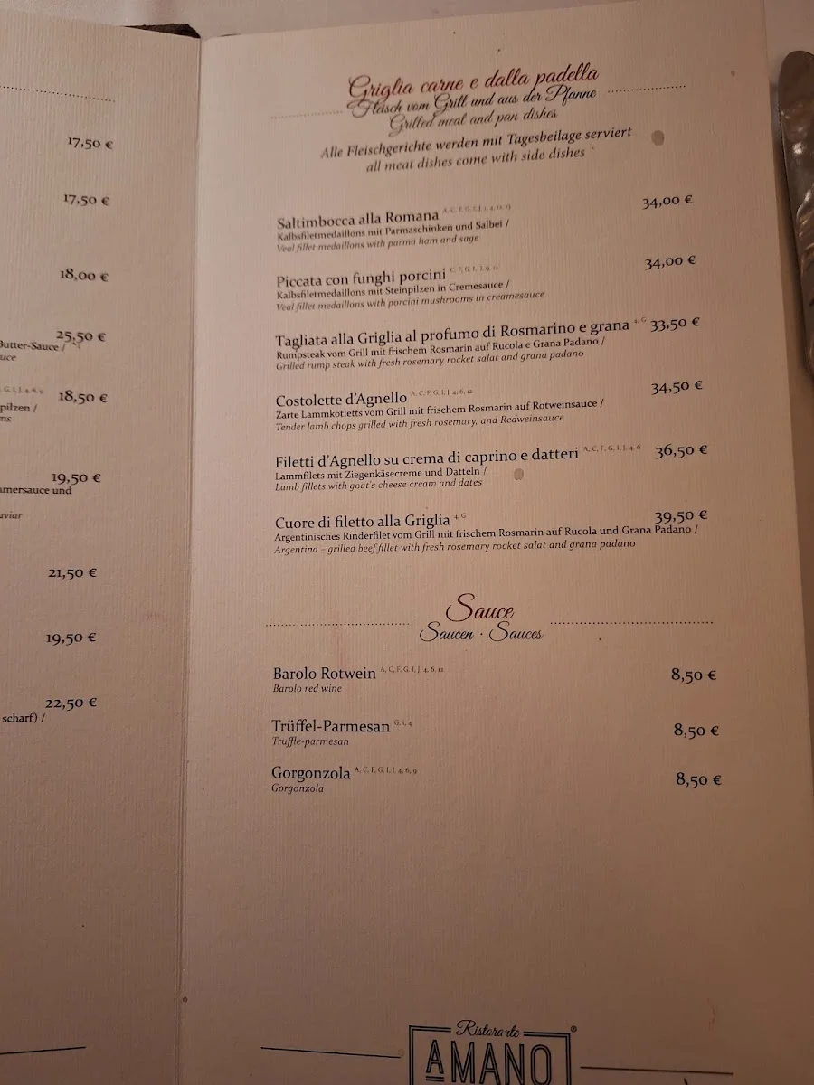 Ristorante A MANO – Speisekarte in Berlin