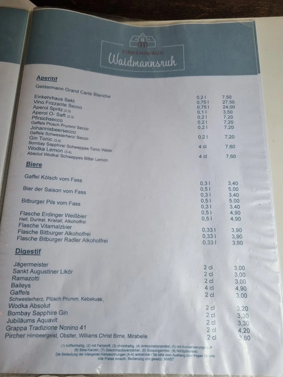 Einkehrhaus Waidmannsruh – Speisekarte in Königswinter, Nordrhein-Westfalen