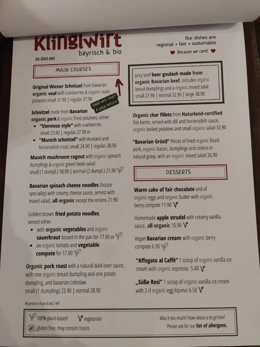 Klinglwirt – Speisekarte in München, Bayern