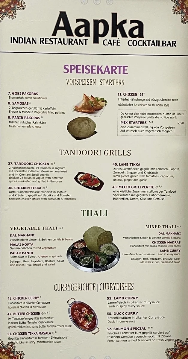 Aapka - Indisches Restaurant – Speisekarte in Berlin