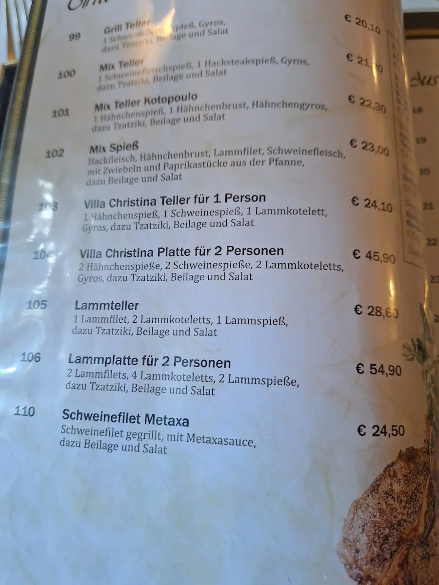 Villa Christina - Griechisches Restaurant – Speisekarte in Berlin