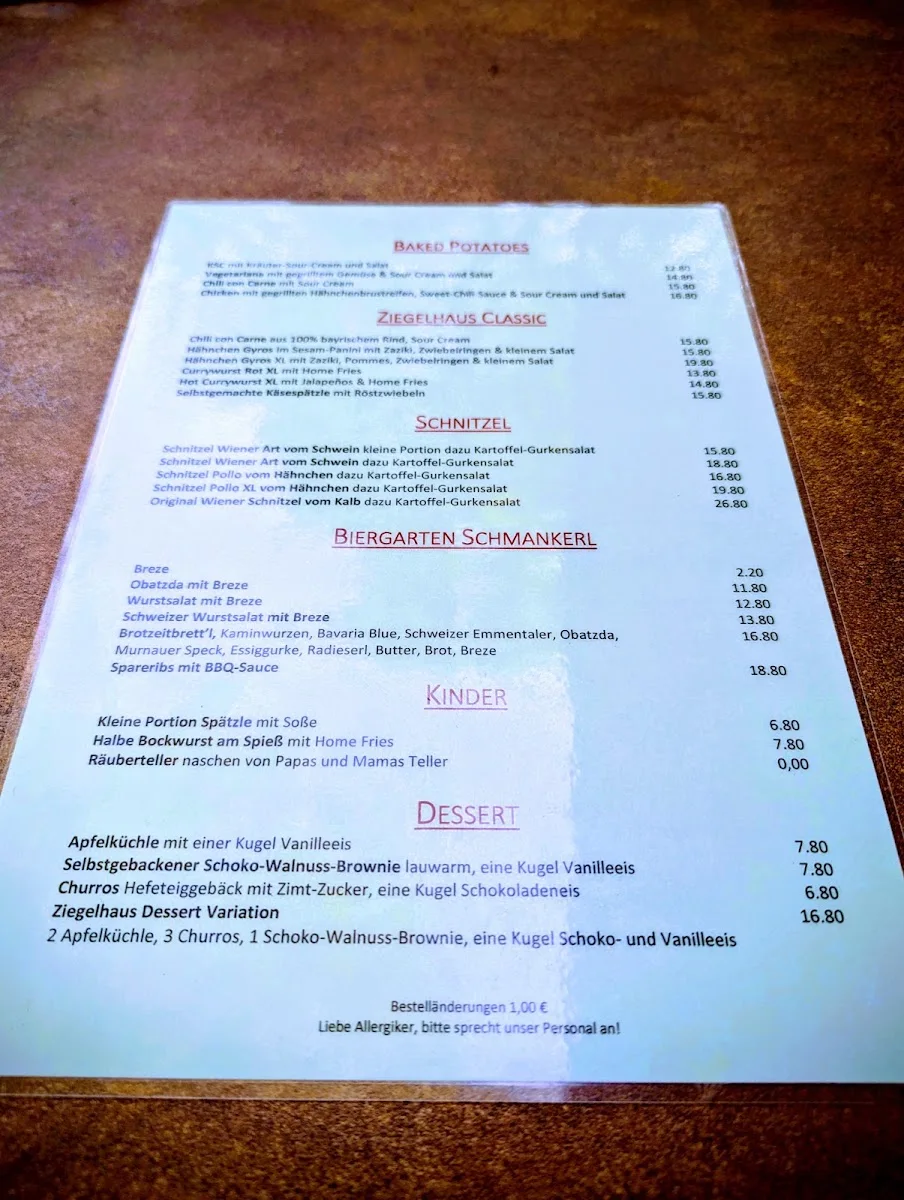 Ziegelhaus – Speisekarte in München, Bayern