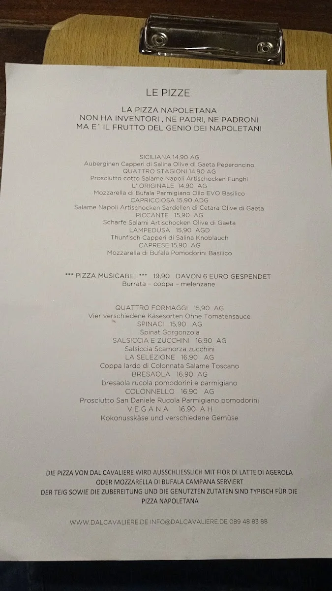 Dal Cavaliere 1980 – Speisekarte in München, Bayern