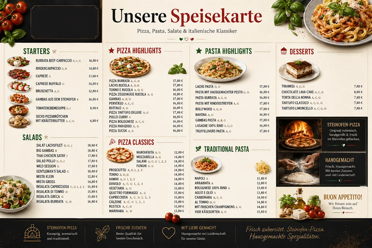 PIZZA PASTA LUCCA – Speisekarte in Köln, Nordrhein-Westfalen