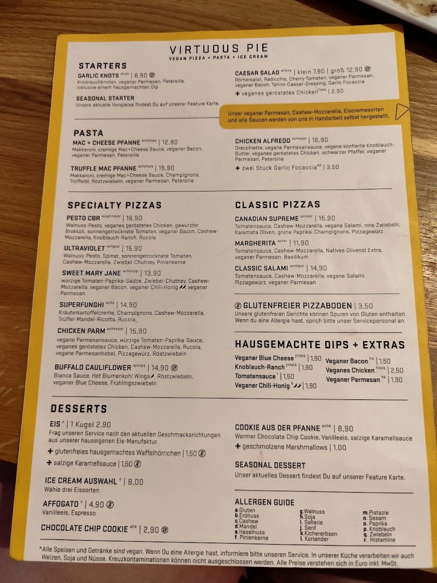 Virtuous Pie - Vegane Pizza – Speisekarte in Köln, Nordrhein-Westfalen