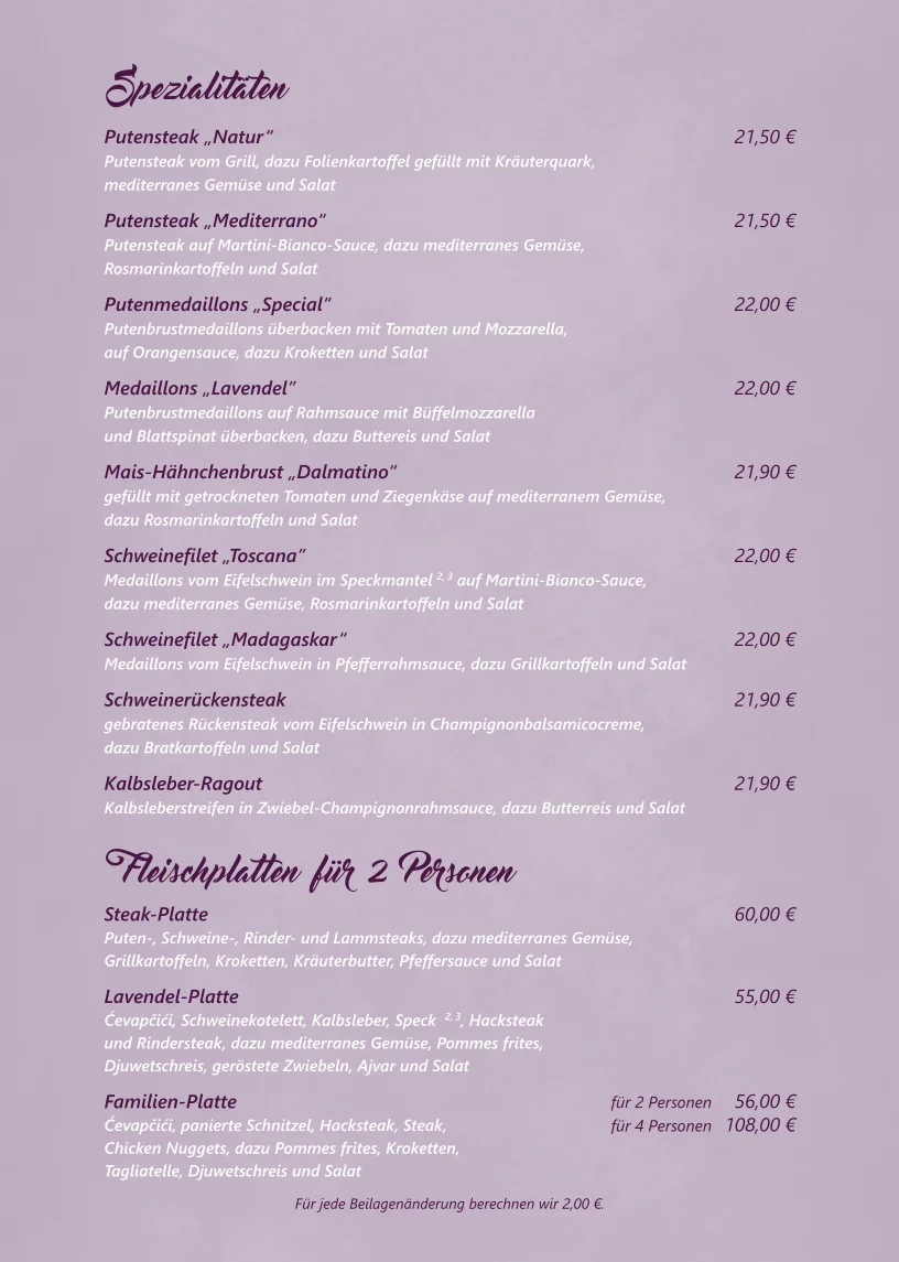 Restaurant Lavendel – Speisekarte in Brühl, Nordrhein-Westfalen