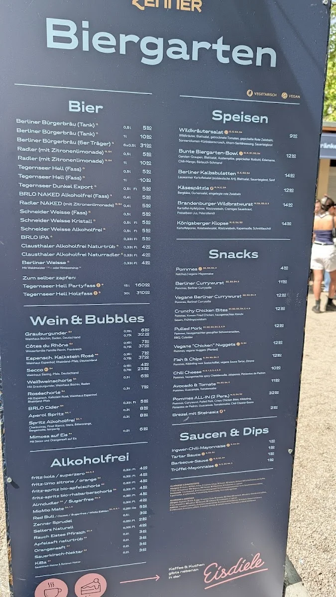 Zenner Biergarten und Weingarten – Speisekarte in Berlin