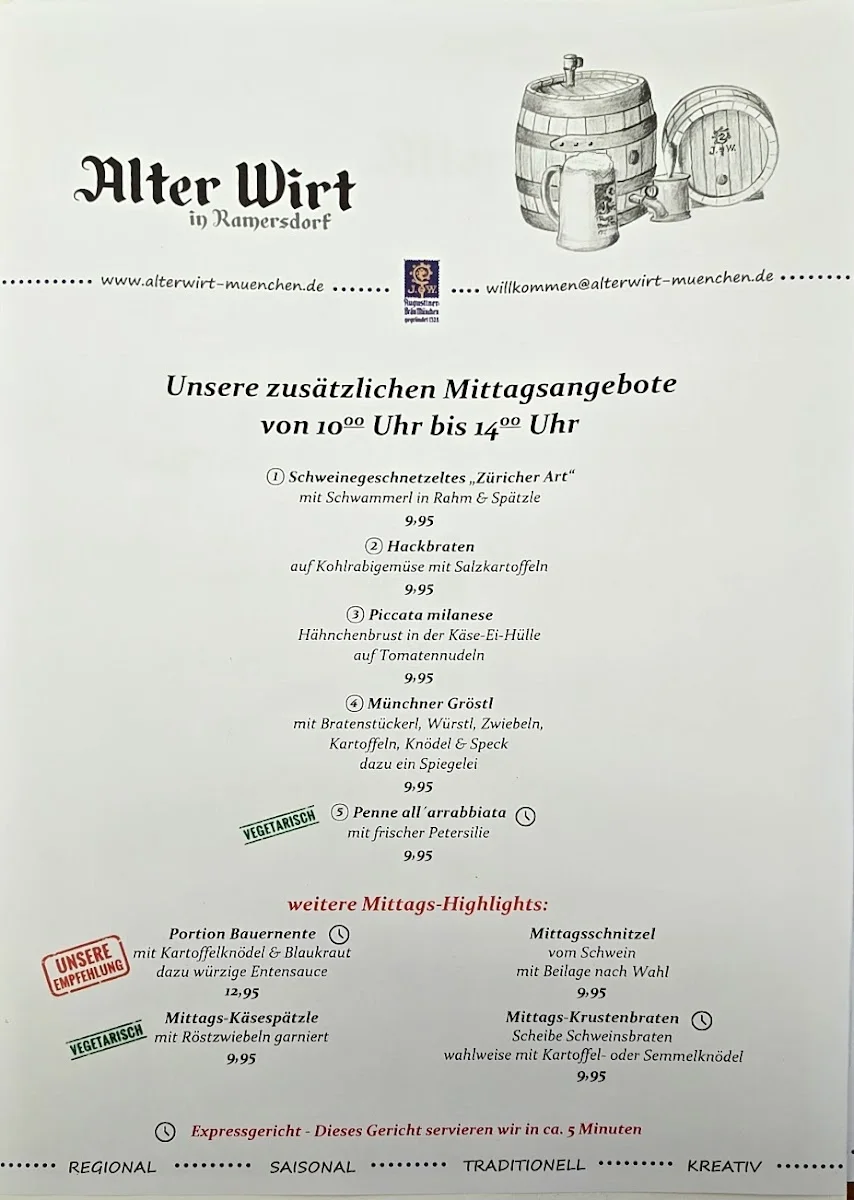 Augustiner Alter Wirt in Ramersdorf – Speisekarte in München, Bayern