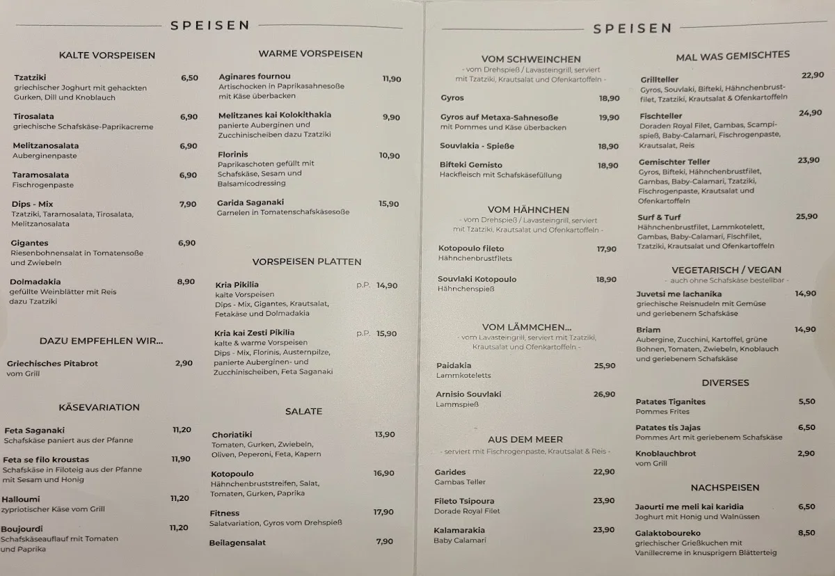 Nur einmal Leben – Speisekarte in München, Bayern