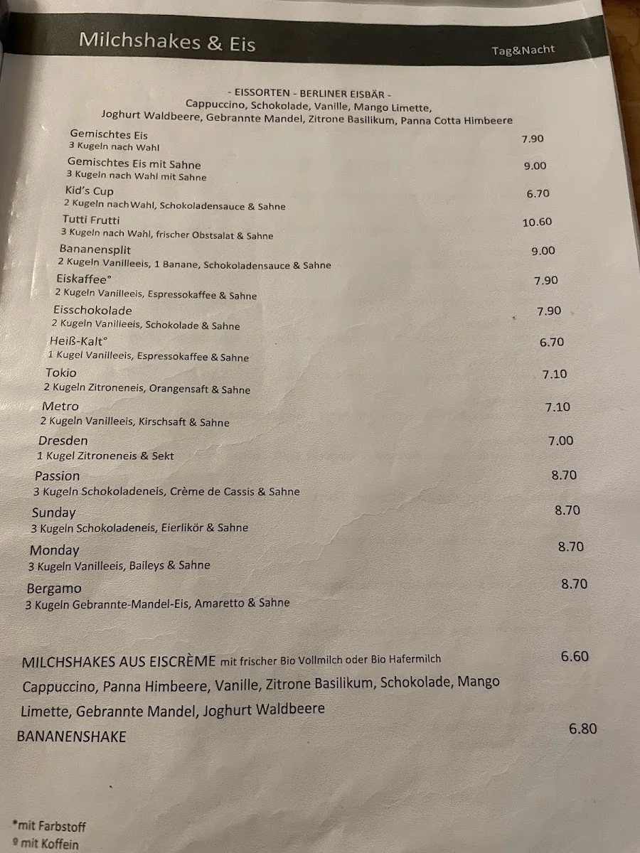 Schwarzes Cafe – Speisekarte in Berlin