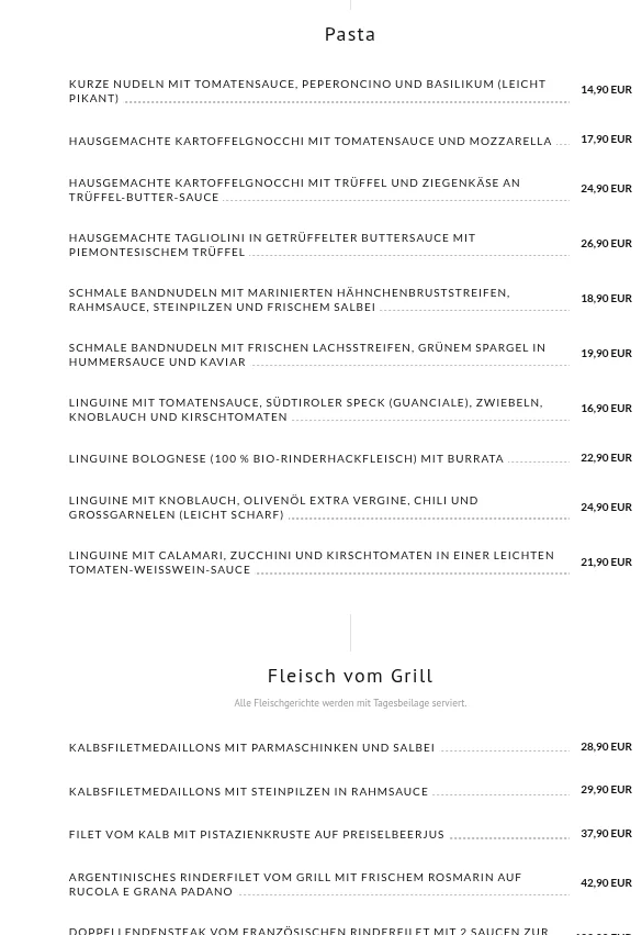 Ristorante Bocca Felice Berlin-Mitte – Speisekarte in Berlin