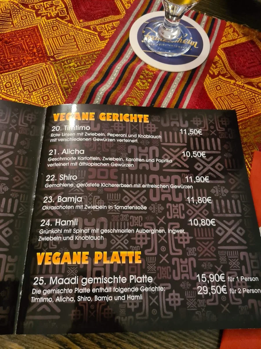 Yatana eritreisch-ätiopisches Restaurant – Speisekarte in Düsseldorf, Nordrhein-Westfalen
