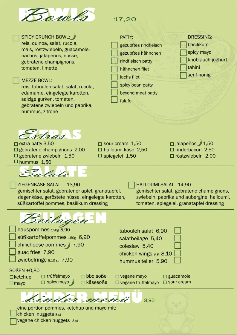 Grill and Green – Speisekarte in Hamburg