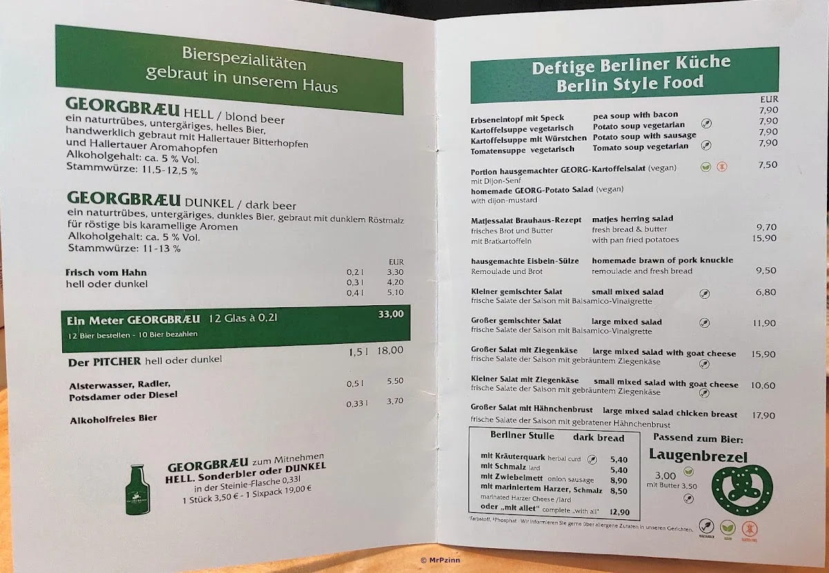 Brauhaus GEORGBRAEU – Speisekarte in Berlin
