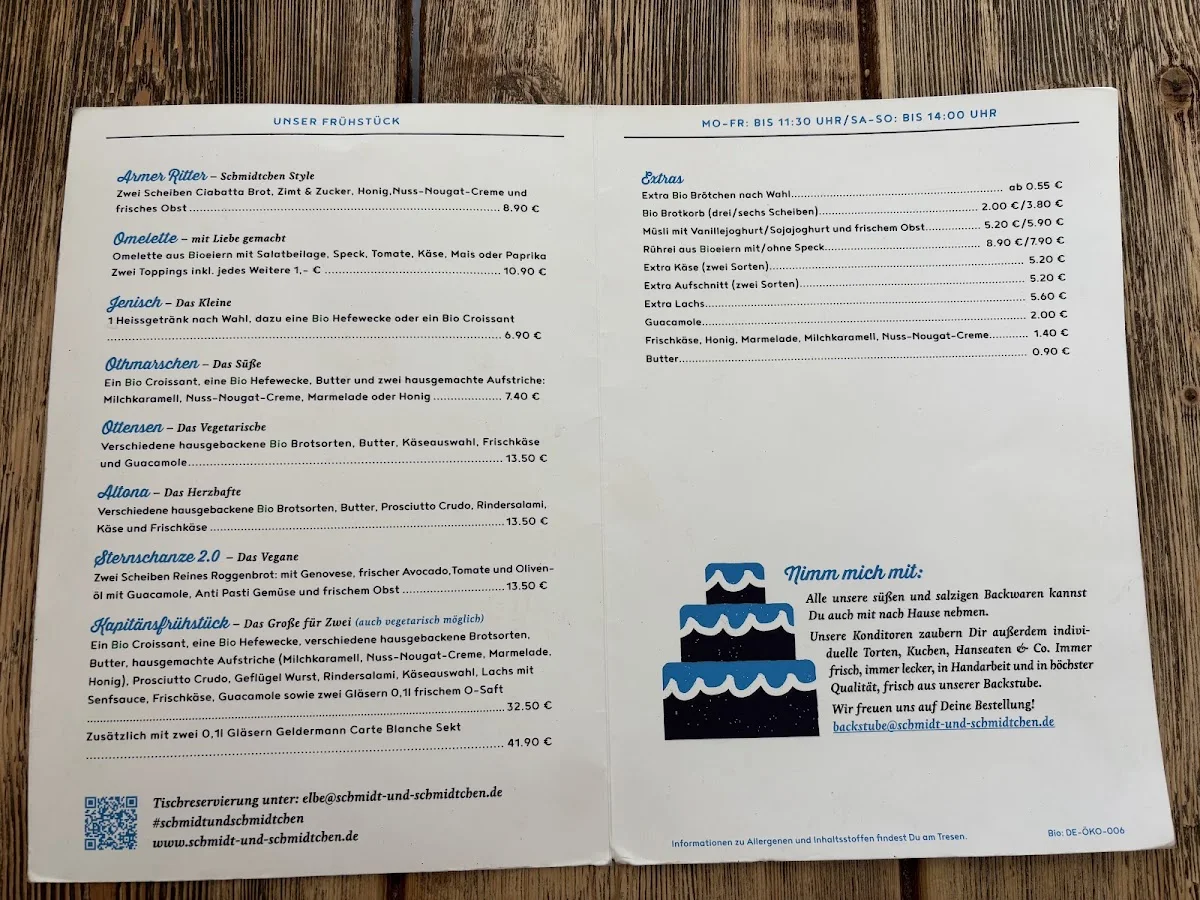 Café Schmidt Elbe – Speisekarte in Hamburg