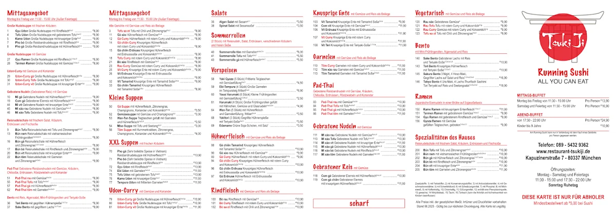 Restaurant Tsuki Ji – Speisekarte in München, Bayern