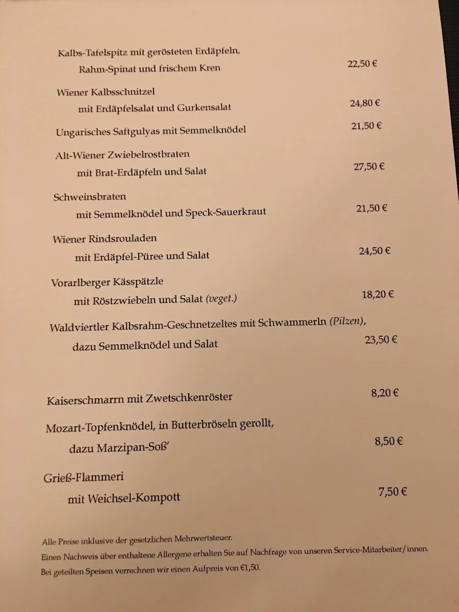 Gasthaus Alt Wien, Berlin – Speisekarte in Berlin
