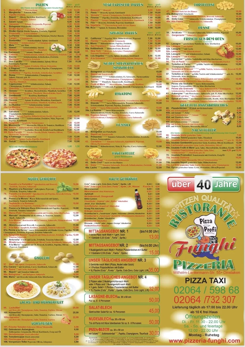 Pizzeria Funghi – Speisekarte in Dinslaken, Nordrhein-Westfalen