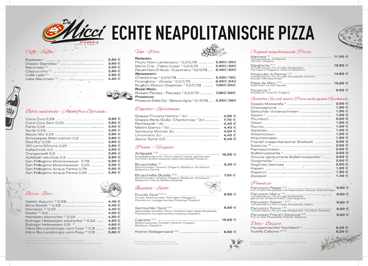 Pizzeria da Micci – Speisekarte in Stuttgart, Baden-Württemberg