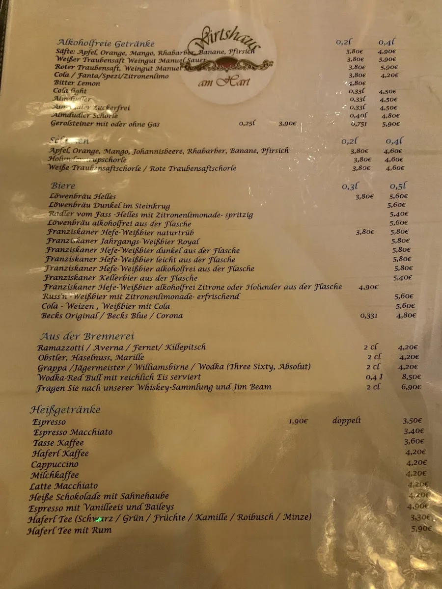 Wirtshaus am Hart – Speisekarte in München, Bayern