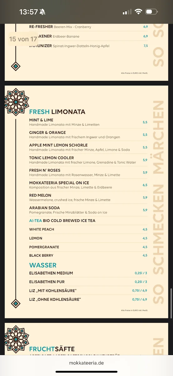 MokkaTeeria – Speisekarte in Frankfurt am Main, Hessen