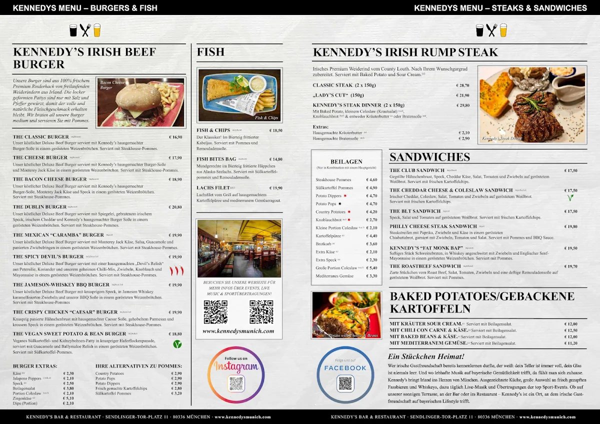 Kennedy's Bar & Restaurant – Speisekarte in München, Bayern