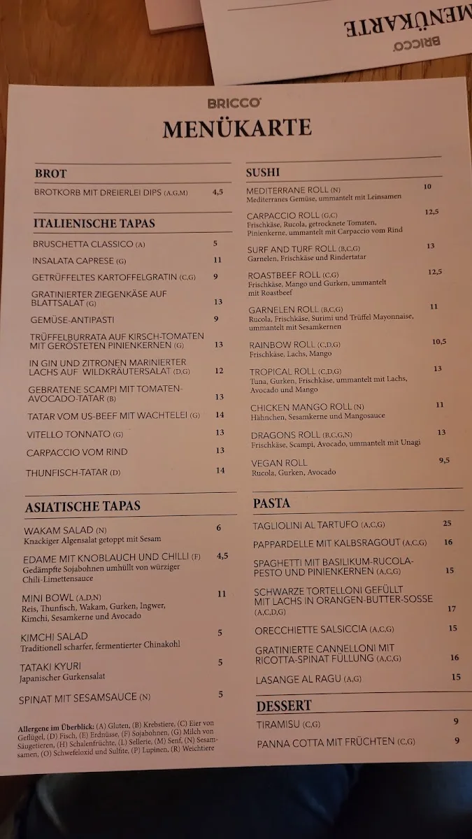 Bricco -The Club Restaurant- – Speisekarte in Köln, Nordrhein-Westfalen