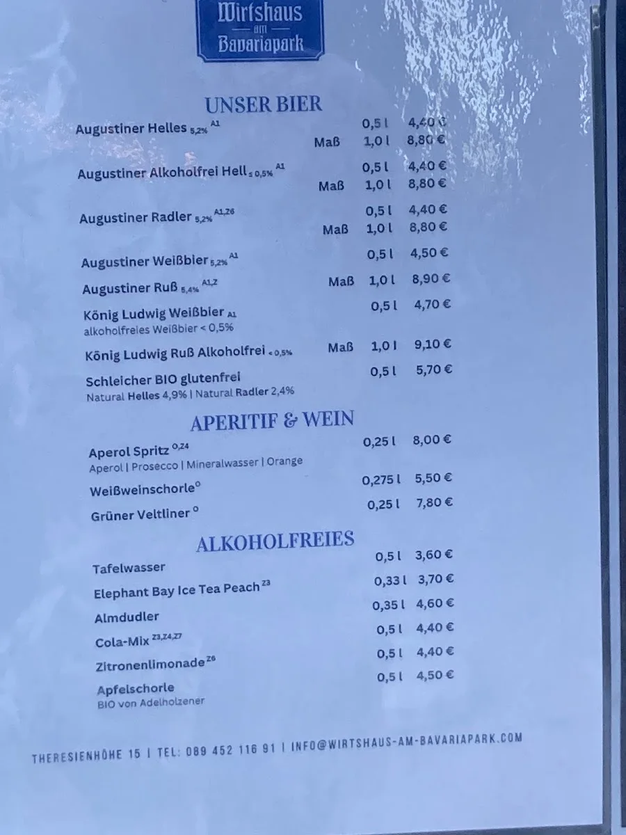 Wirtshaus am Bavariapark – Speisekarte in München, Bayern