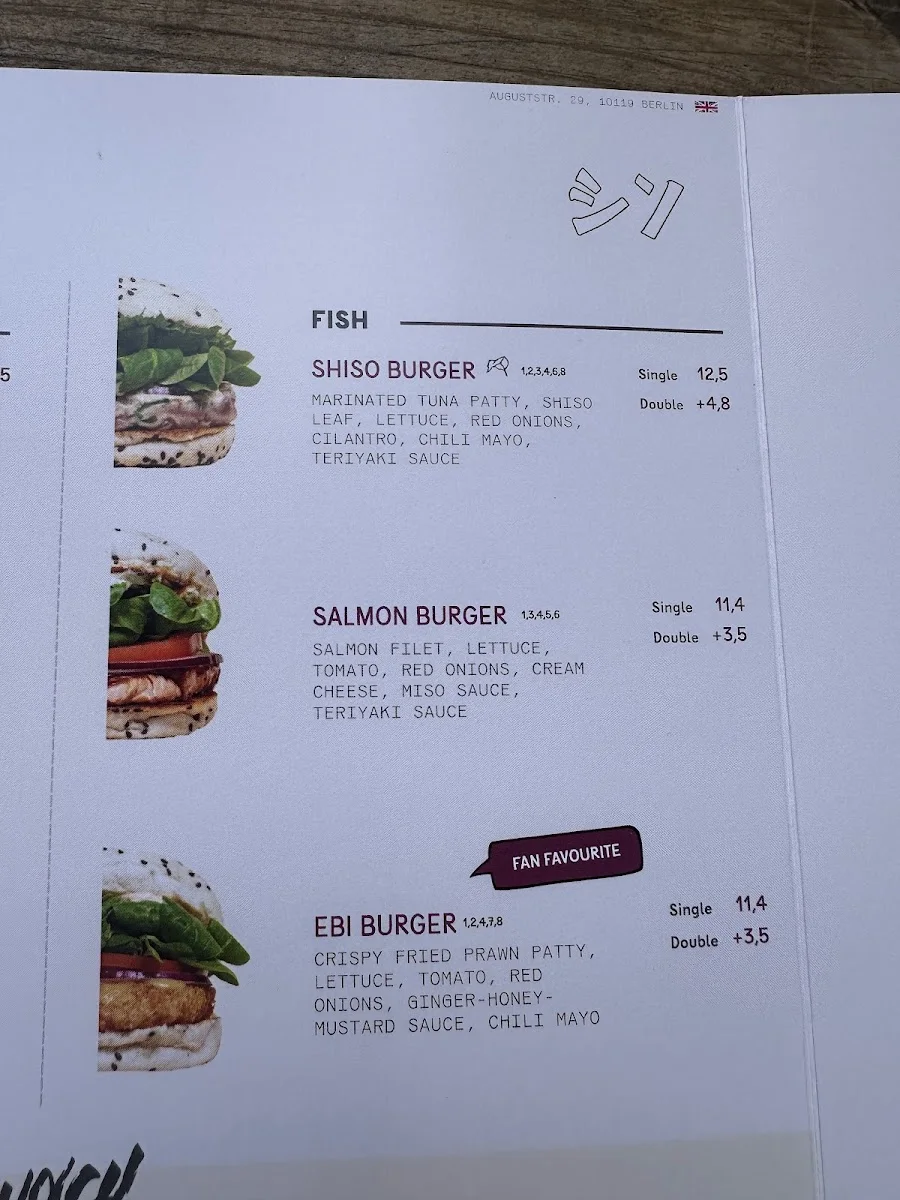 Shiso Burger Auguststrasse – Speisekarte in Berlin