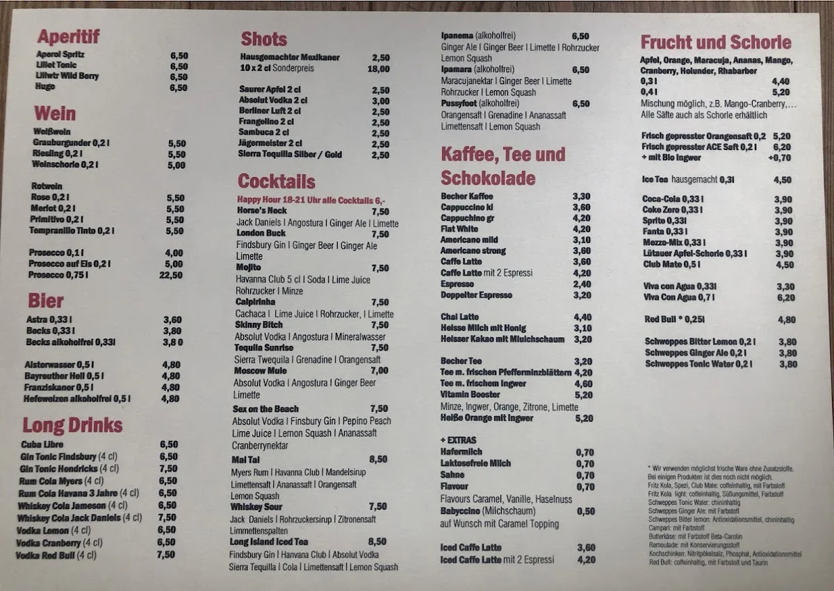 Café MAY – Speisekarte in Hamburg