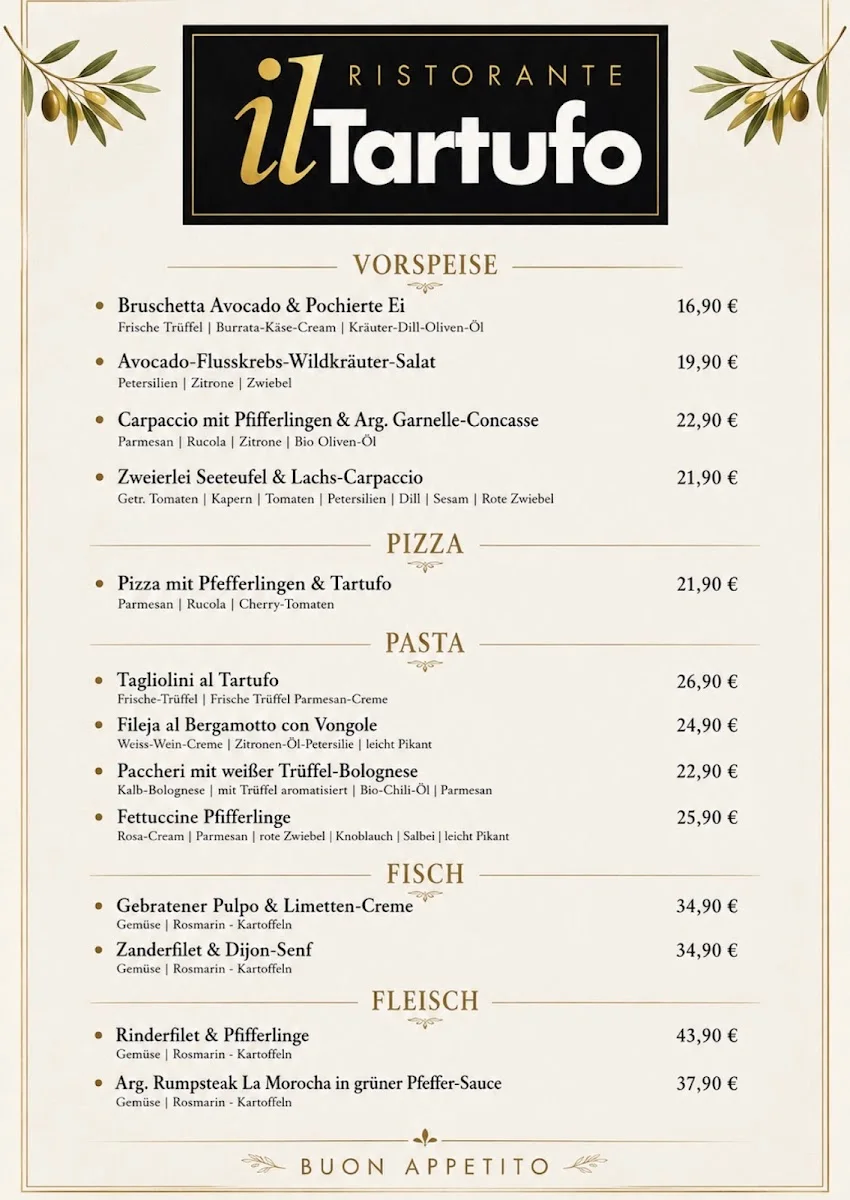 Ristorante il Tartufo – Speisekarte in Köln, Nordrhein-Westfalen
