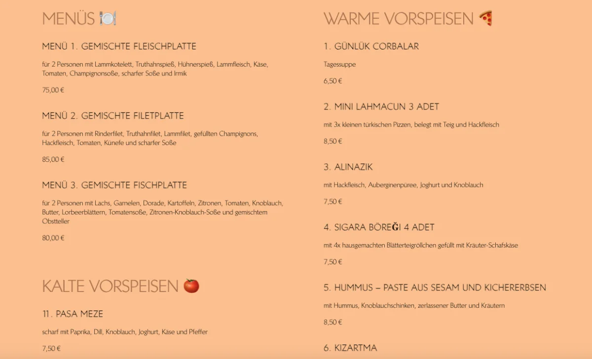 Restaurant Lehmofen – Speisekarte in Berlin