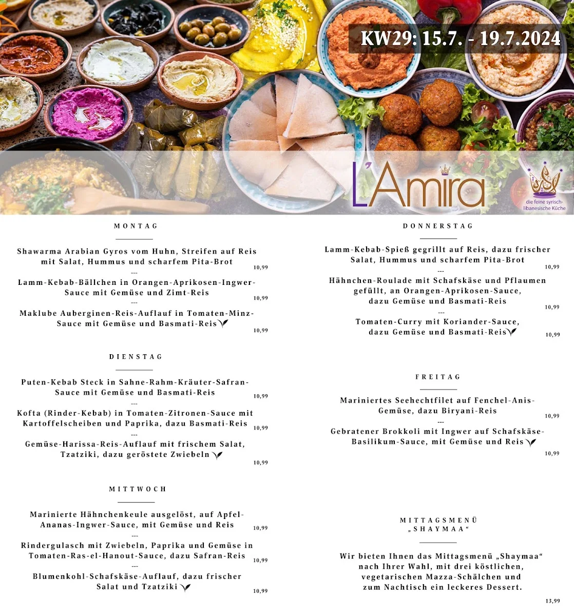 L'Amira Steindamm – Speisekarte in Hamburg