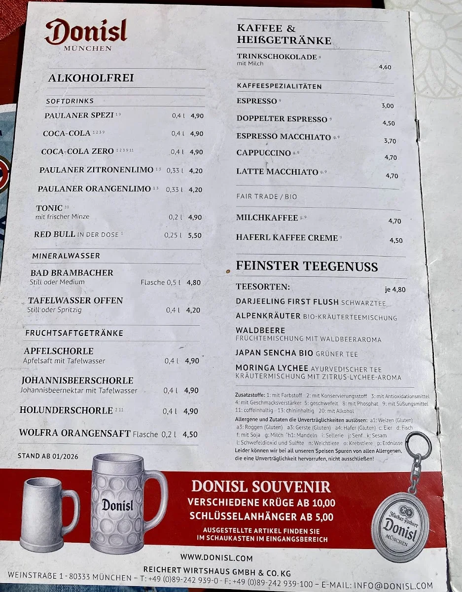 Donisl – Speisekarte in München, Bayern