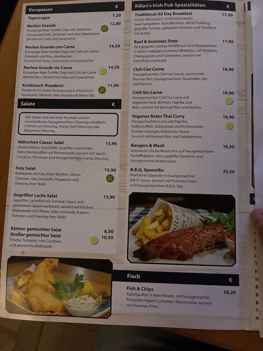 Kilians Irish Pub – Speisekarte in München, Bayern