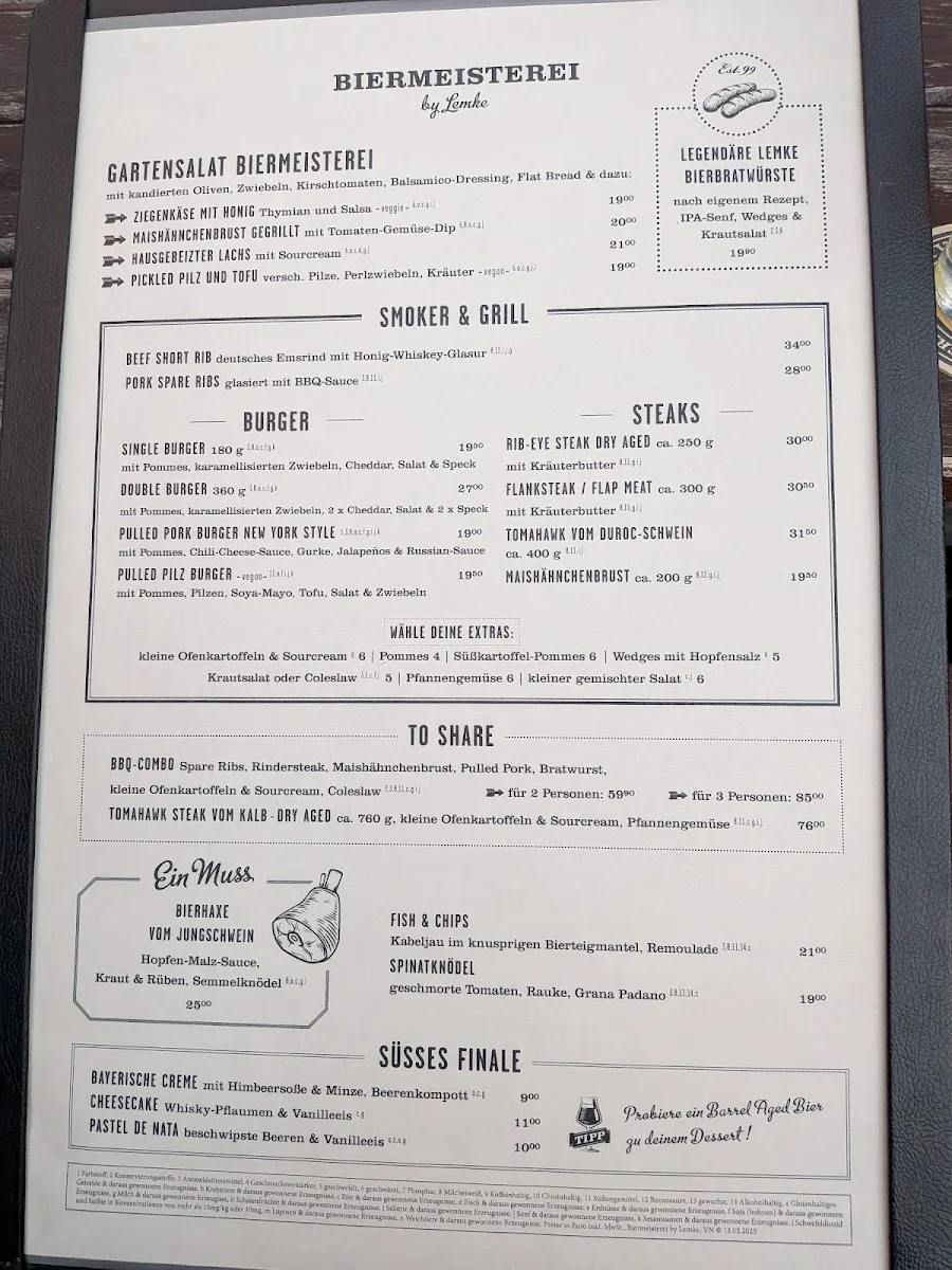 Biermeisterei by Lemke - Brauerei, BBQ, Grill Restaurant – Speisekarte in Berlin