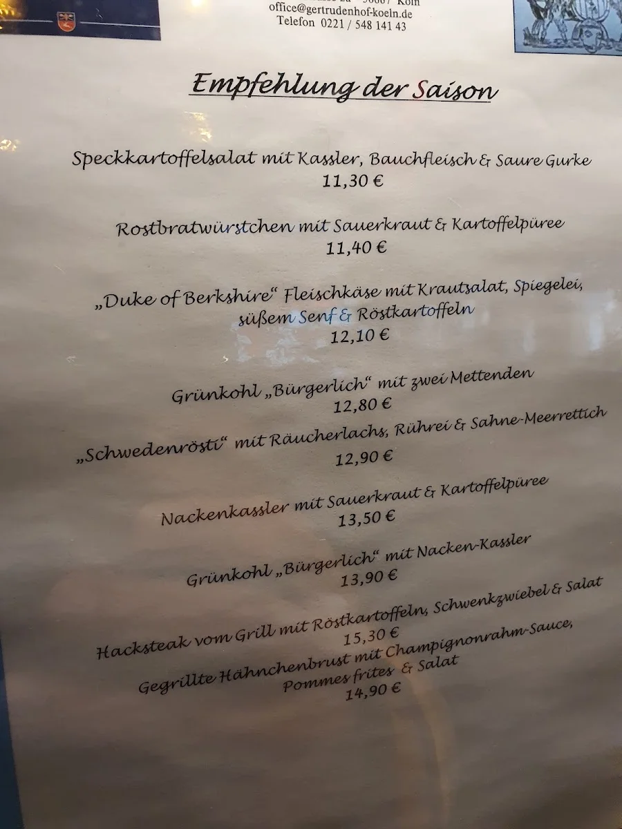 Gertrudenhof am Neumarkt – Speisekarte in Köln, Nordrhein-Westfalen