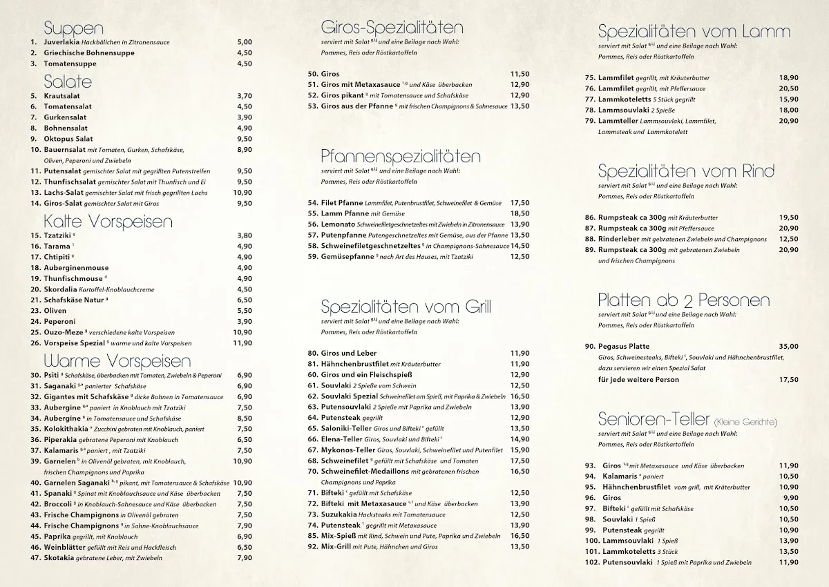 Taverna Pegasus – Speisekarte in Schenefeld, Schleswig-Holstein