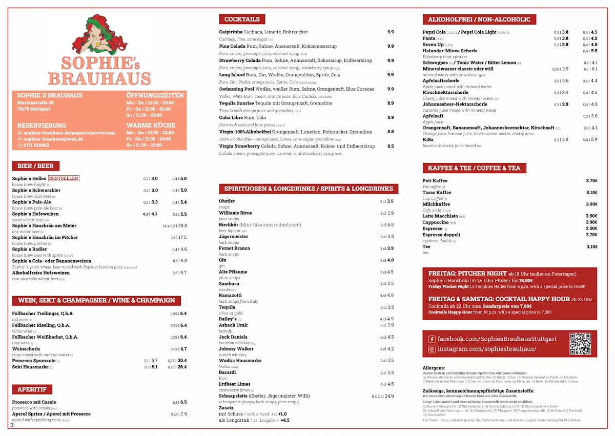 Sophie’s Brauhaus – Speisekarte in Stuttgart, Baden-Württemberg