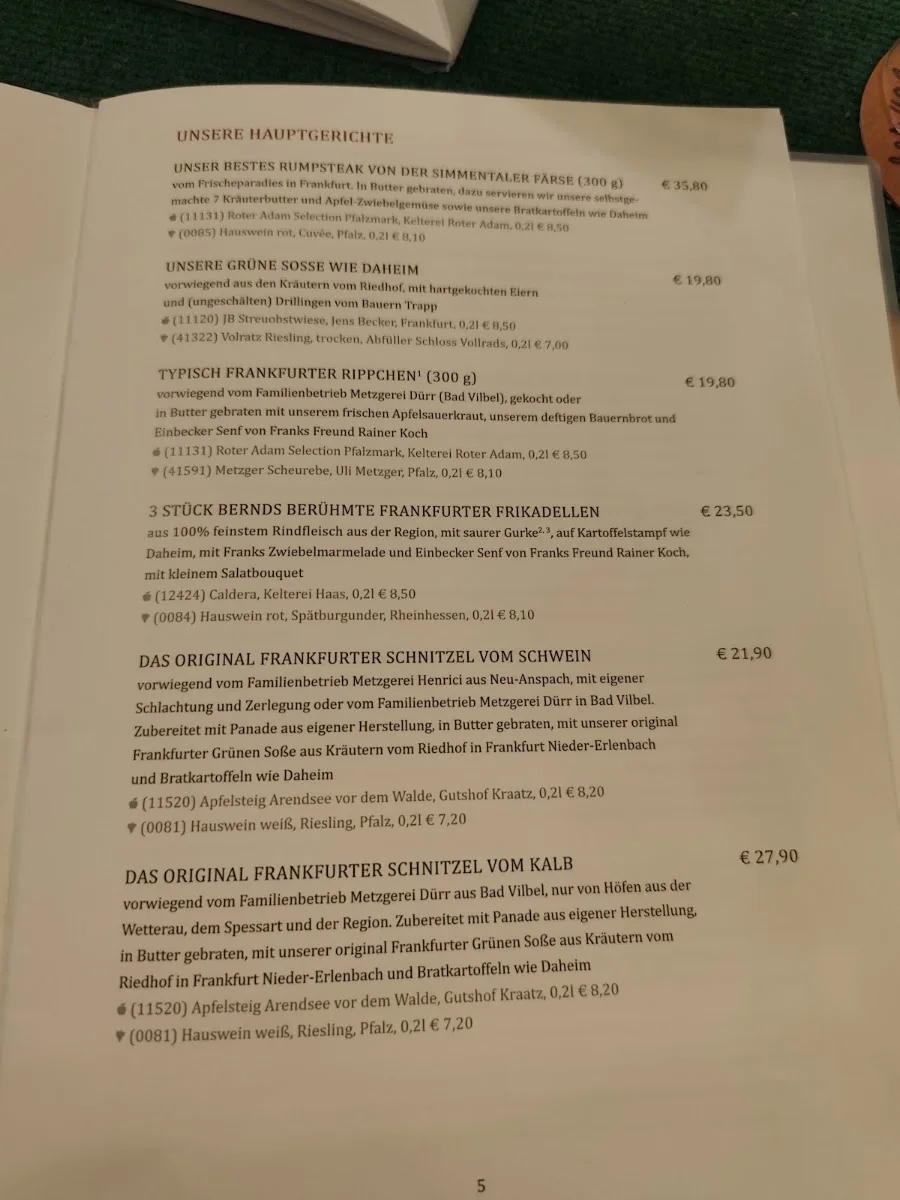 Daheim im Lorsbacher Thal – Speisekarte in Frankfurt am Main, Hessen